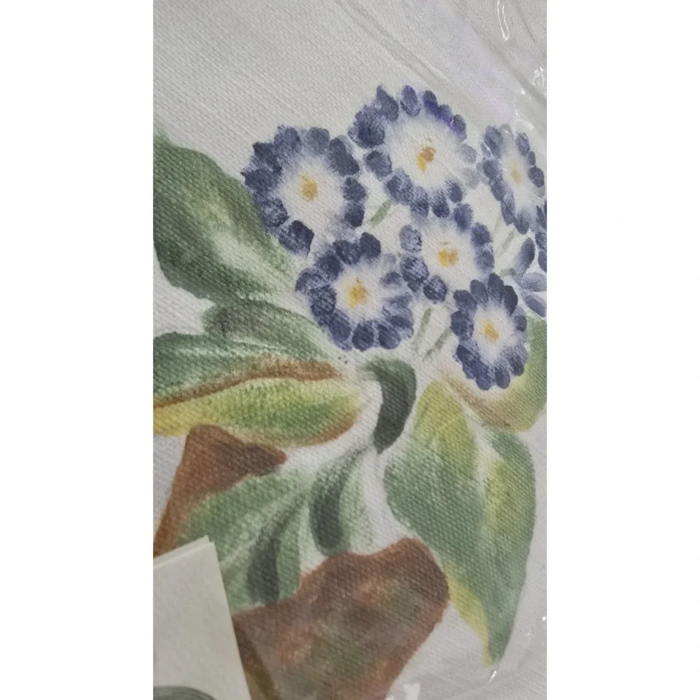 New Lot Of 2 Handpainted Finger Tip Towels Blue Potted Flower Cottagecore Cotton